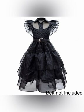 Girls Wednesday Addams Dress 6T Black Gothic Ruffle High Low Halloween Costume